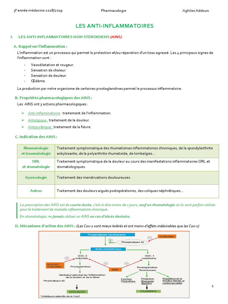 Guide sur les Anti-Inflammatoires AINS et AIS | PDF | Anti ...