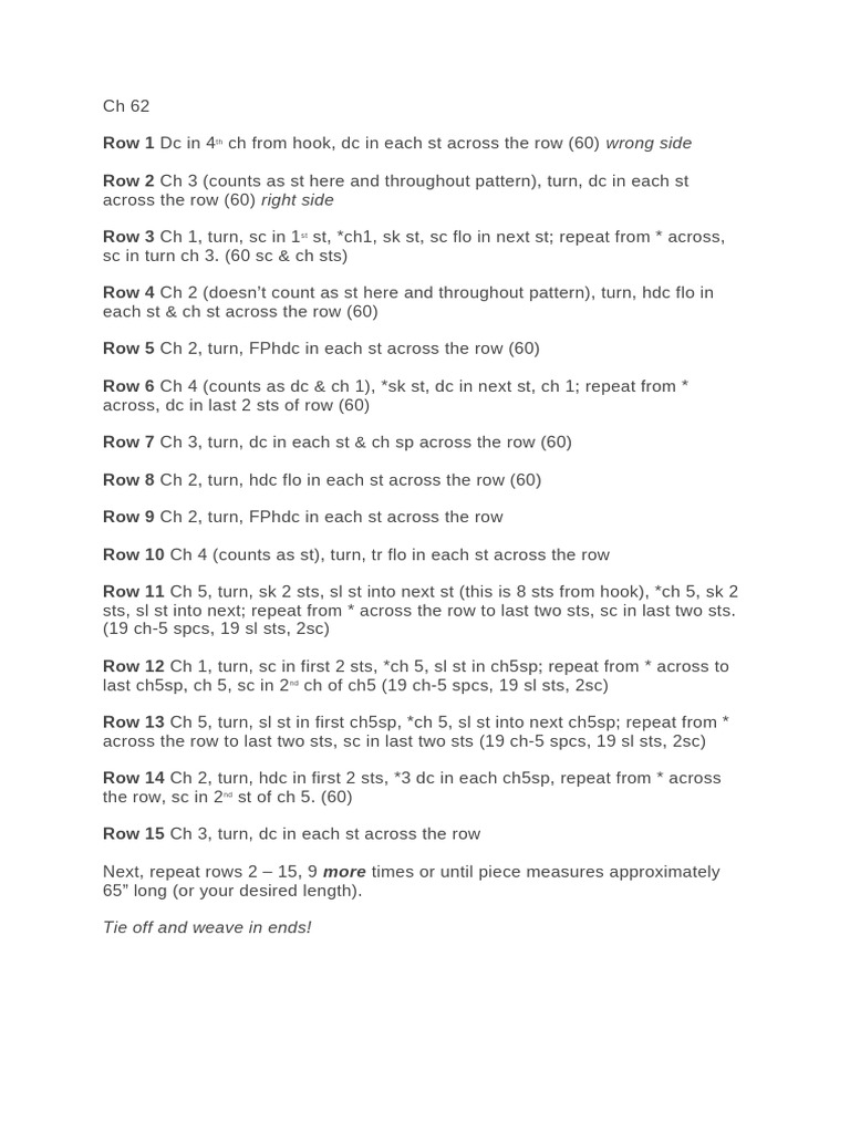 Crochet Pattern: 15 Row Repeat Guide | PDF