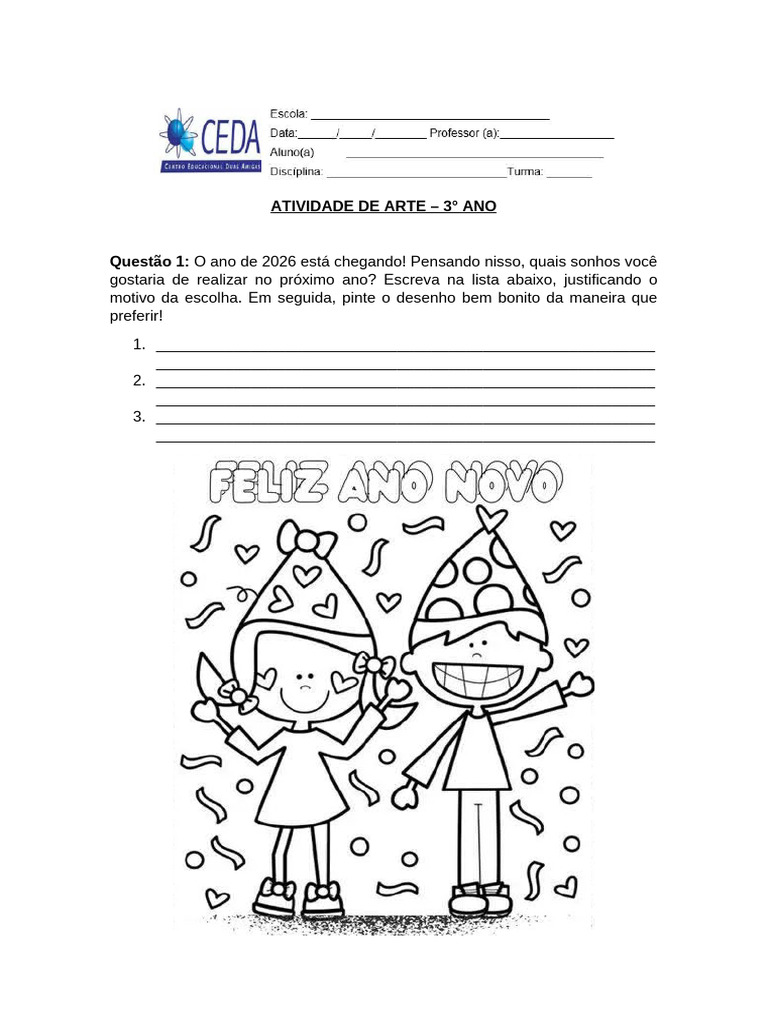 Atividade de Arte para 3° Ano: Sonhos 2026 | PDF