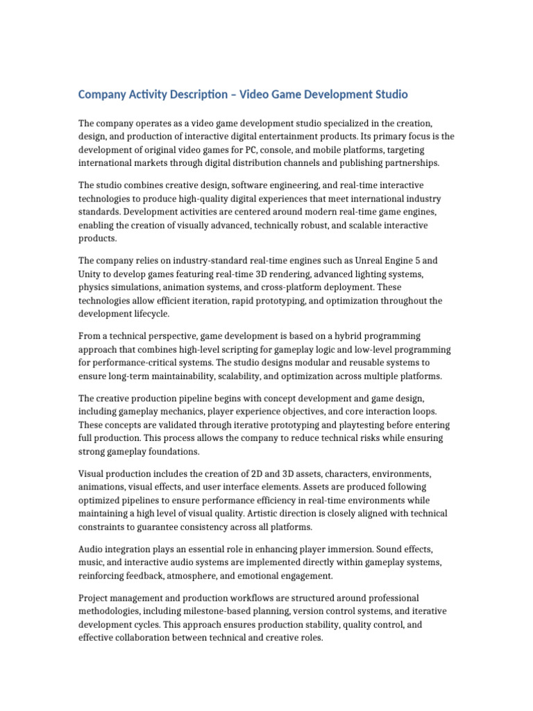 Video Game Development Studio Overview | PDF | Video Games | Software ...