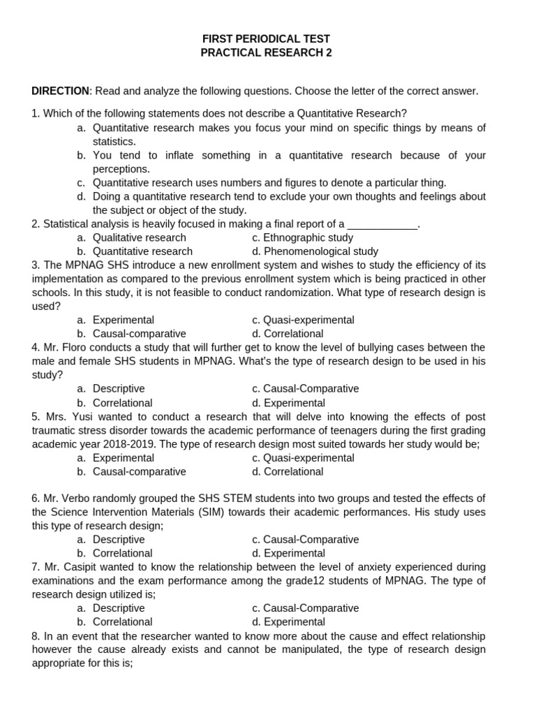 Quantitative Research Test Questions | PDF | Quantitative Research ...