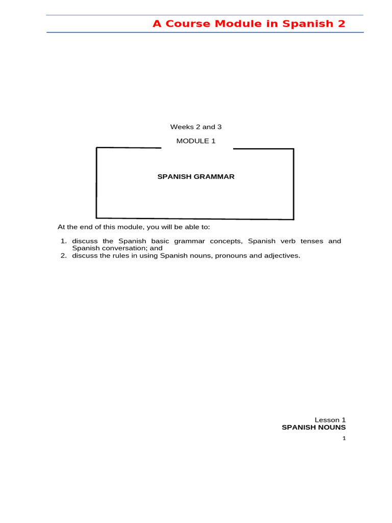 Spanish 2 Grammar Module: Nouns & Verbs | PDF | Grammatical Gender ...