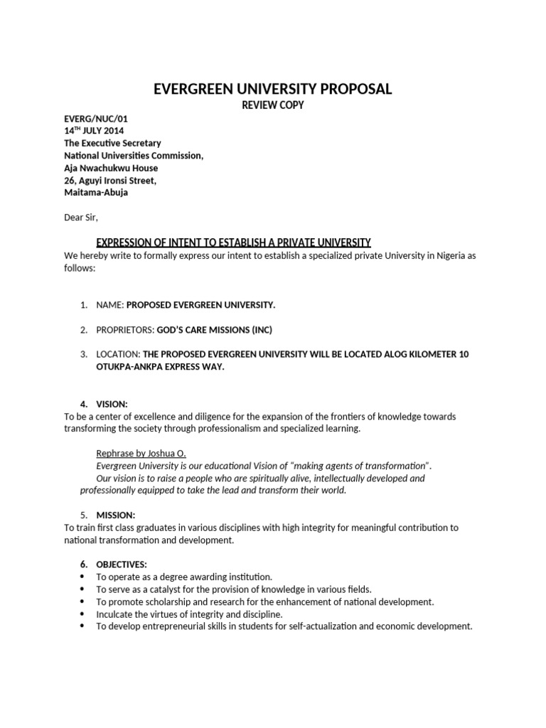 Proposal for Evergreen University Establishment | PDF | Science | Knowledge