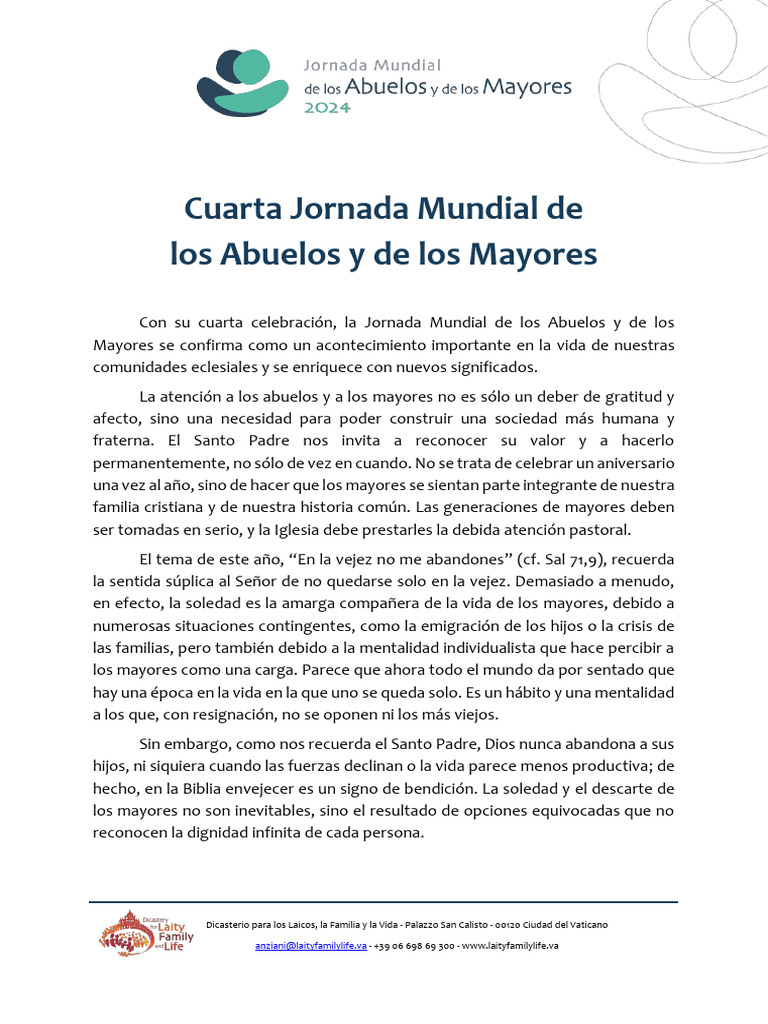 Kit pastoral - IV Jornada Mundial de los Abuelos y de los Mayores | PDF ...