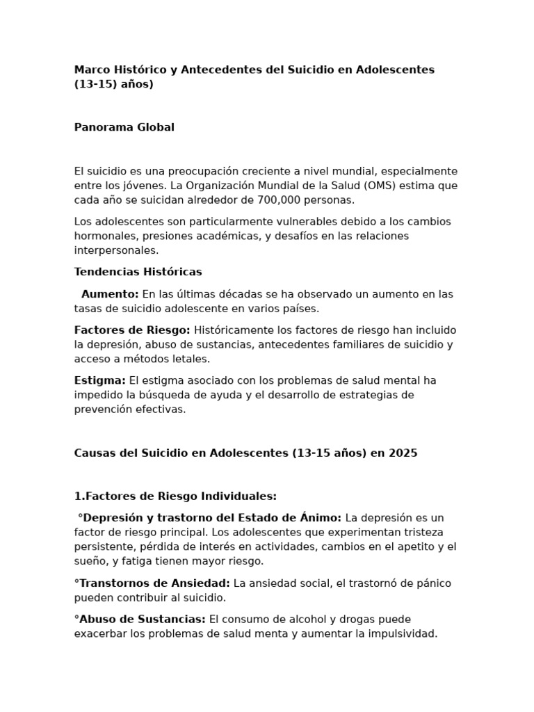 trabajo suicidio en los adolescentes 1 | PDF | Suicidio | Trastorno ...