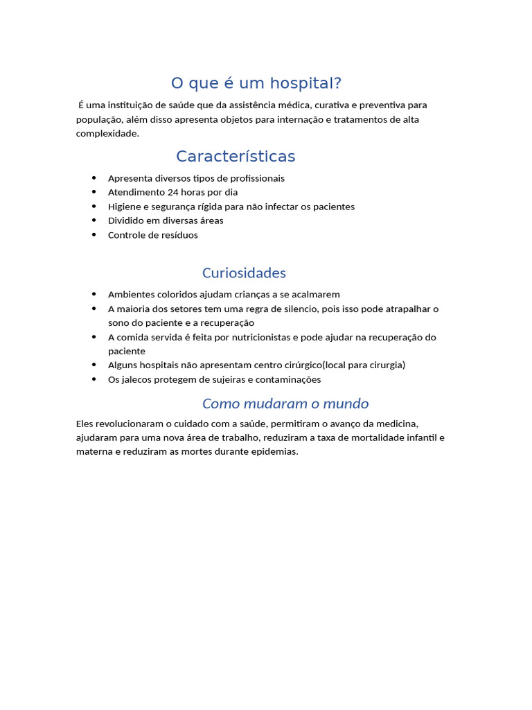 O que é um hospital e suas funções | PDF