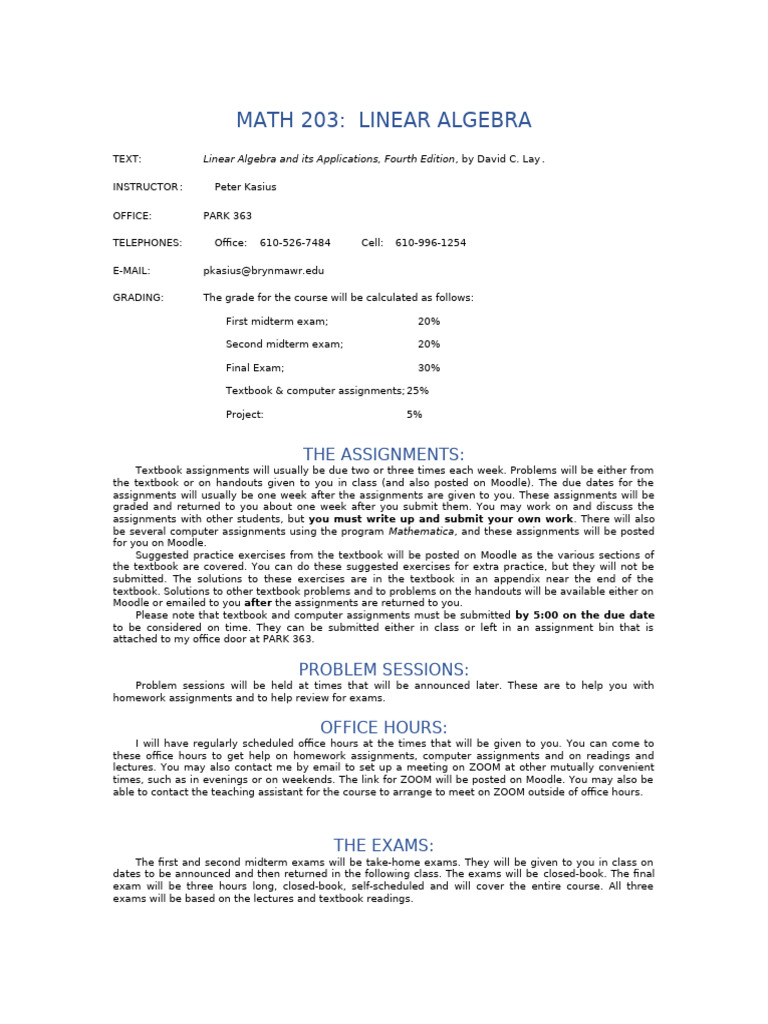 MATH 203: Linear Algebra Course Overview | PDF | Algebra | Title Ix