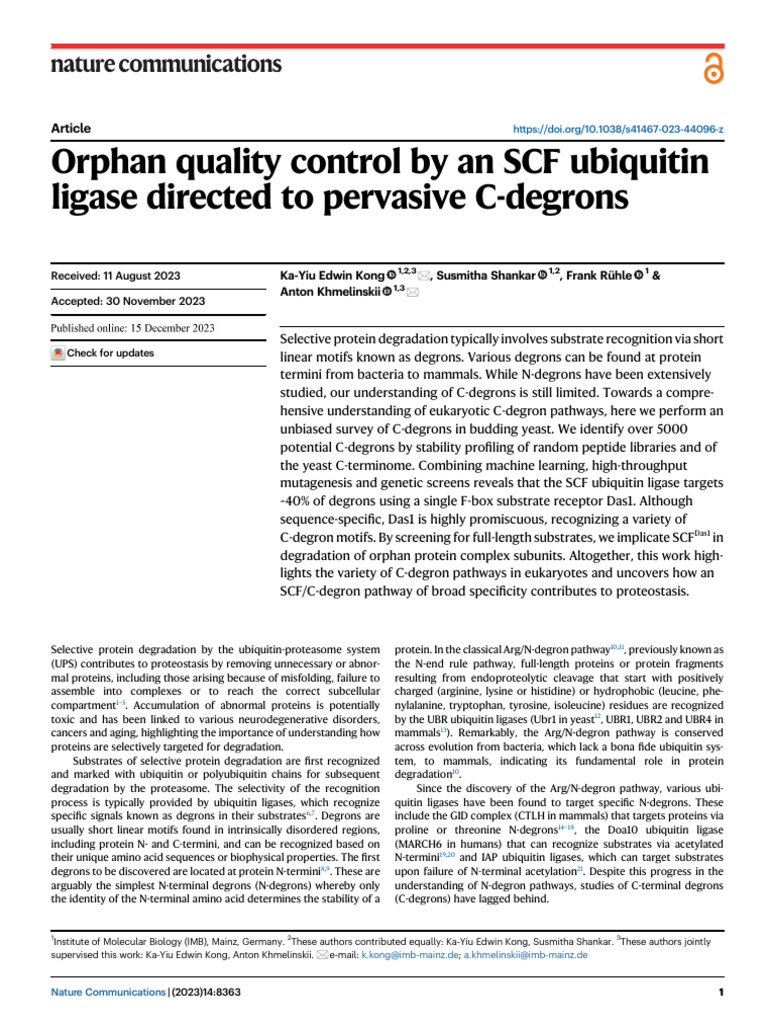 Orphan Quality Control by an SCF Ubiquitin Ligase Directed to Pervasive ...