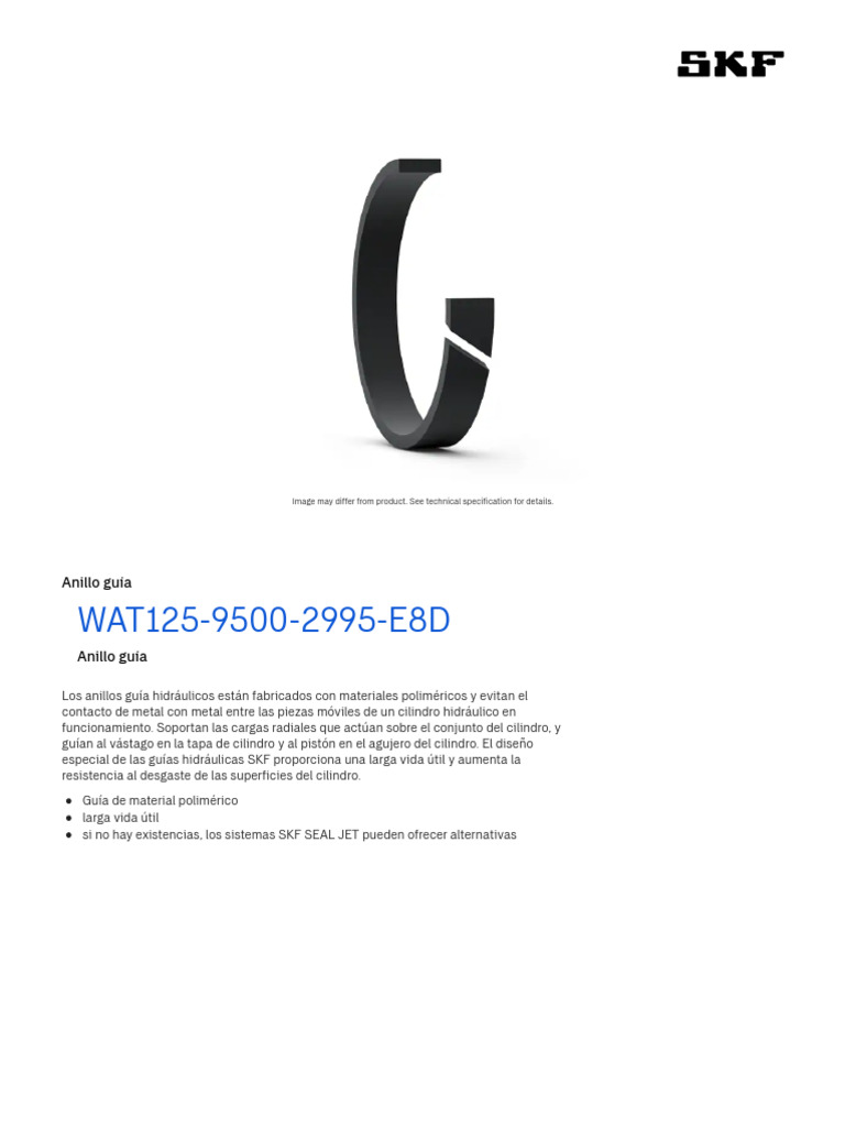 Anillo guía hidráulico SKF WAT125-9500 | PDF | Extrusión | Pistón