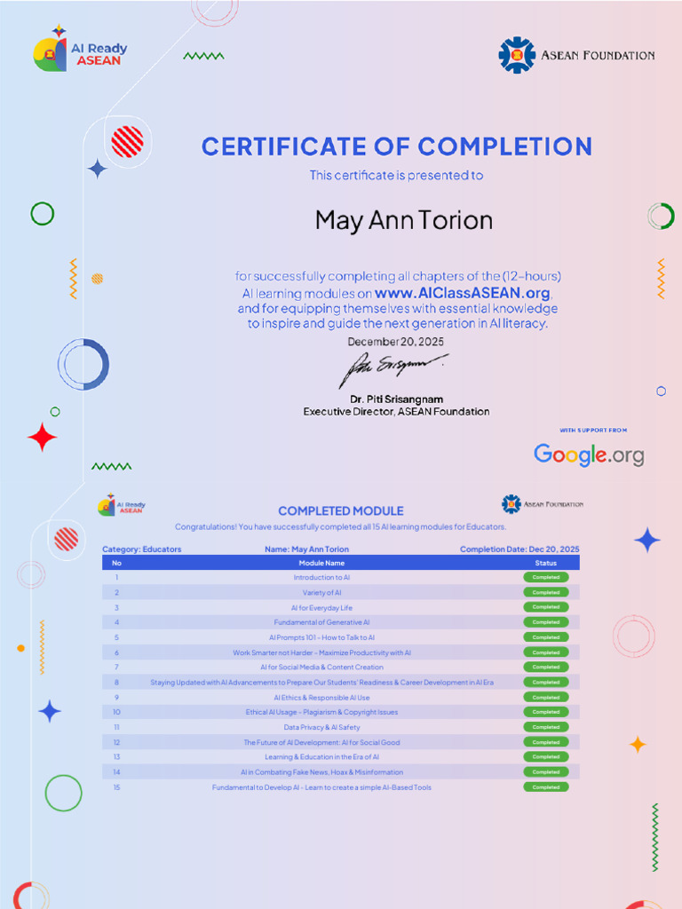 AI Learning Modules Completion for Educators | PDF