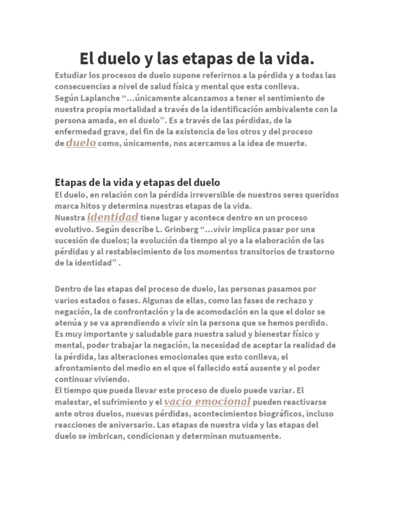 Etapas del duelo y su impacto vital | PDF | Dolor | Conceptos psicologicos