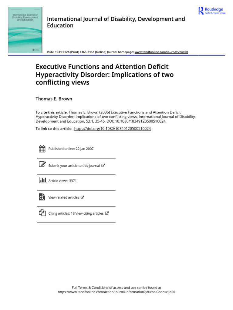 ADHD and Executive Functions: Conflicting Views | PDF | Attention ...