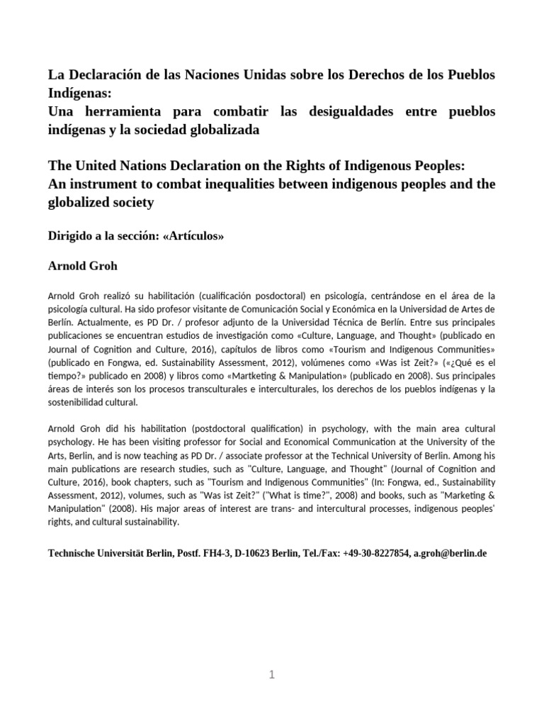 The United Nations Declaration on the Rights of Indigenous Peoples: An ...