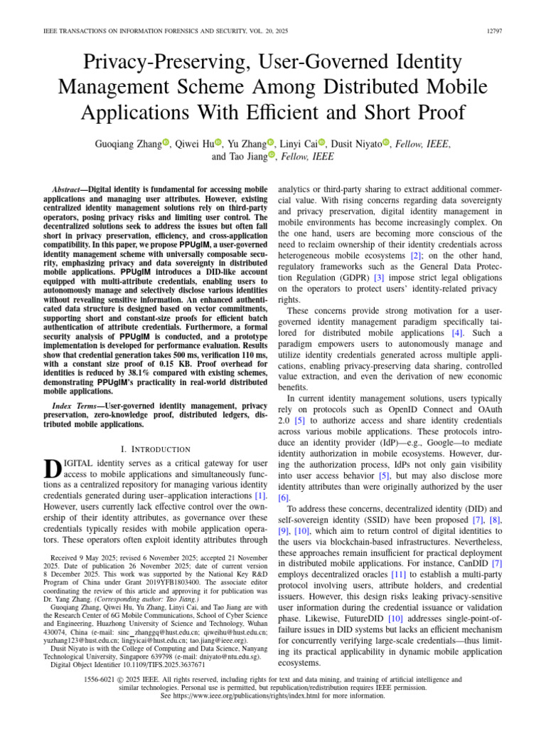 Privacy-Preserving User-Governed Identity Management Scheme Among ...