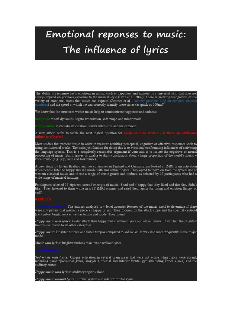 Impact of Lyrics on Music Emotions | PDF | Emotions | Affect (Psychology)