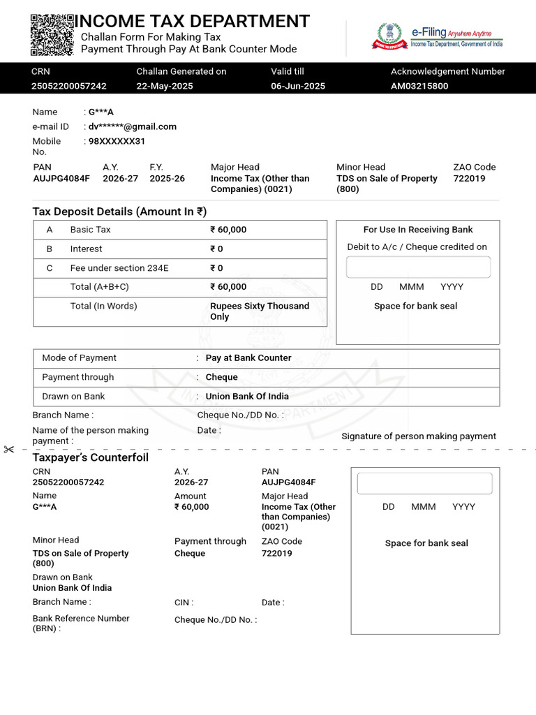 Income Tax Payment Challan Form | PDF | Payments | Cheque