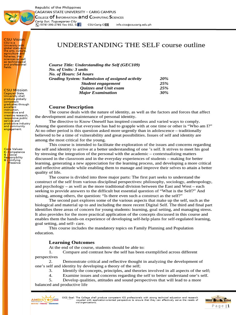 UTS Course Outline | PDF | Self | Goal Setting