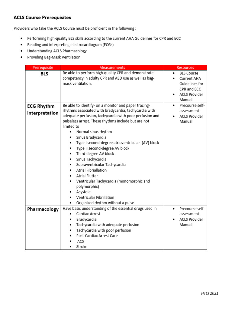 ACLS Course Prerequisites Guide | PDF | Electrocardiography ...
