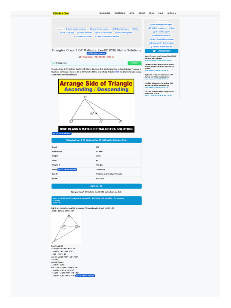 Icsehelp Com Triangles Class 9 Op Malhotra Exe 8c | PDF | Mathematics ...