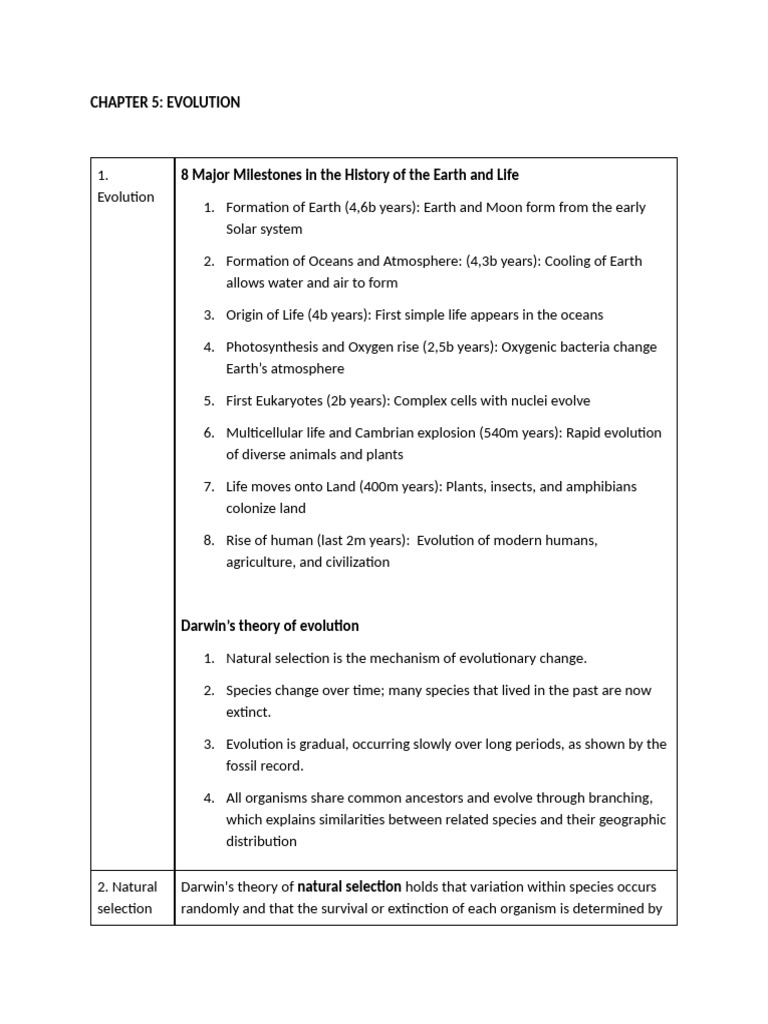 Key Milestones in Evolutionary History | PDF | Evolution | Natural ...