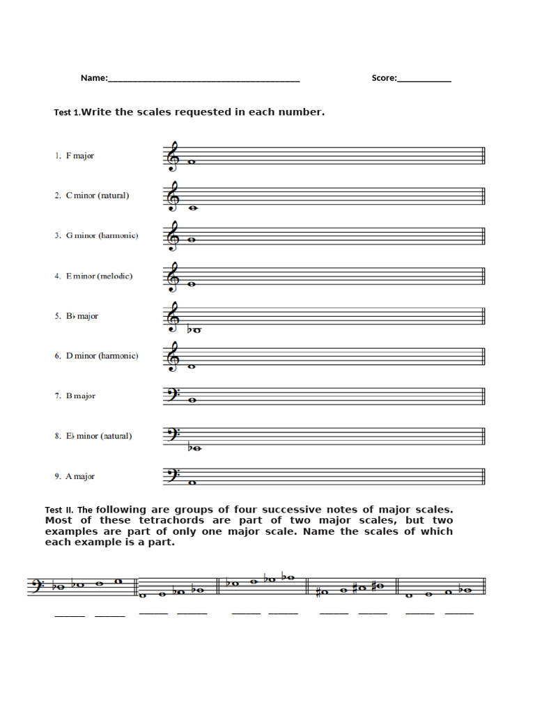 Major and Minor Scale Identification Test | PDF
