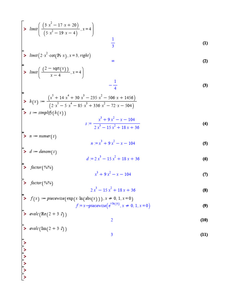 Limit and Function Calculations | PDF