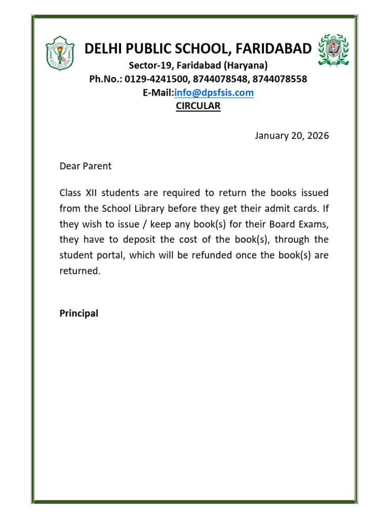 Class XII Library Book Return Notice | PDF