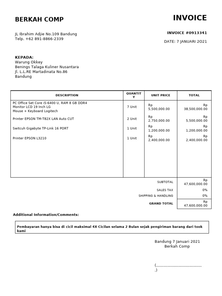 Invoice Komputer Dan Printer | PDF | Consumer Electronics | Computing