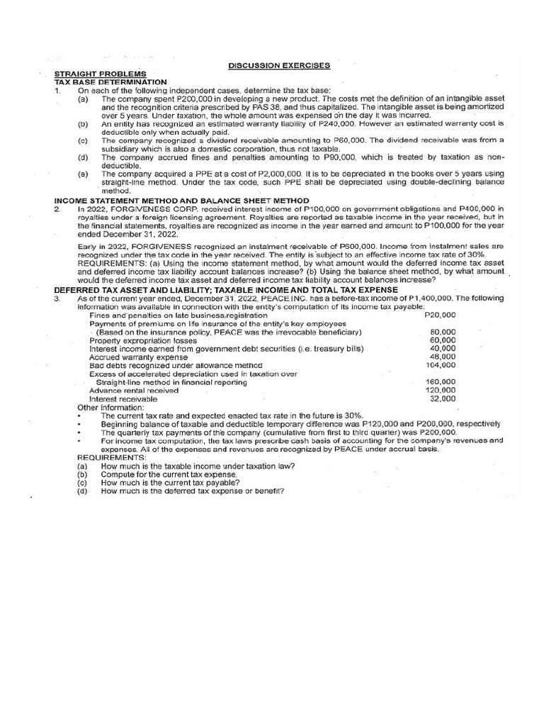 Tax Base Determination Exercises | PDF | Taxes | Tax Deduction