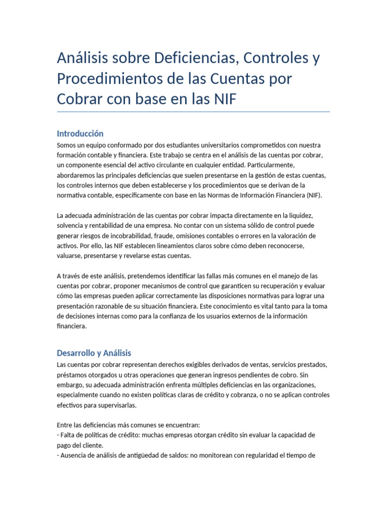 Análisis de Cuentas por Cobrar y NIF | PDF | Contabilidad | Economias