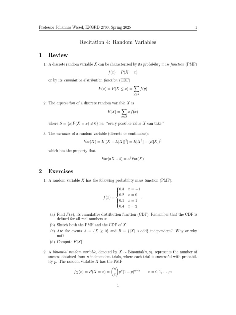 Random Variables and Probability Distributions | PDF | Probability ...