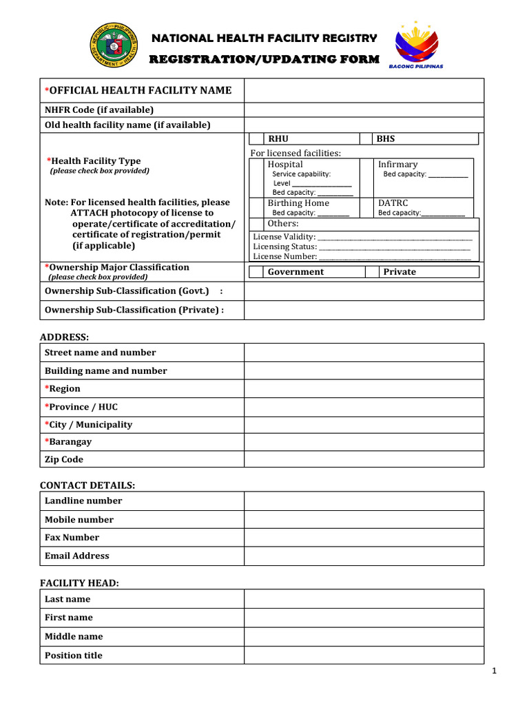 National Health Facility Registration Form | PDF | Computing