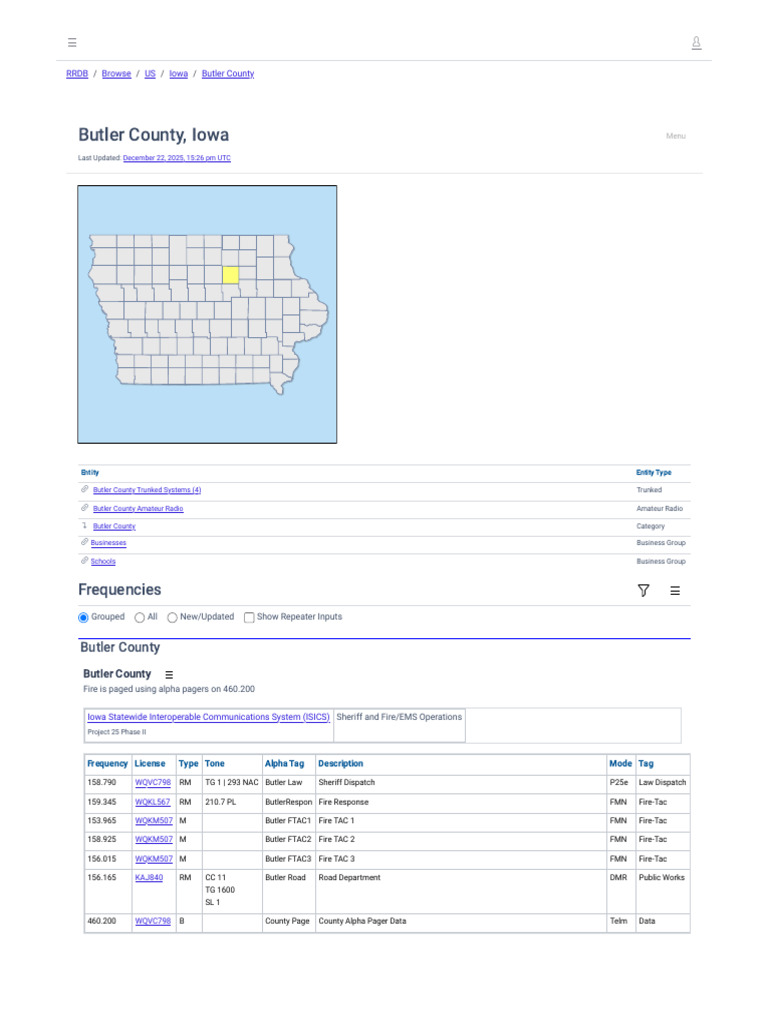 Butler County, Iowa (IA) Scanner Frequencies and Radio Frequency ...