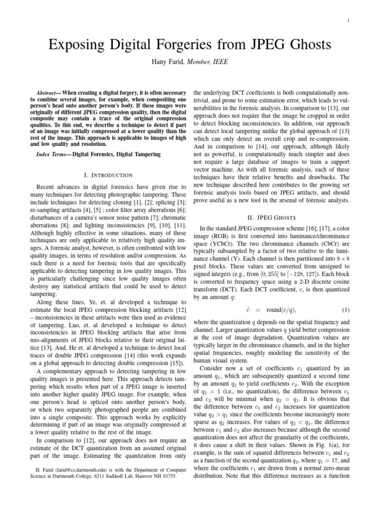 2009 TIFS Exposing digital forgeries from JPEG ghosts | PDF | Data ...