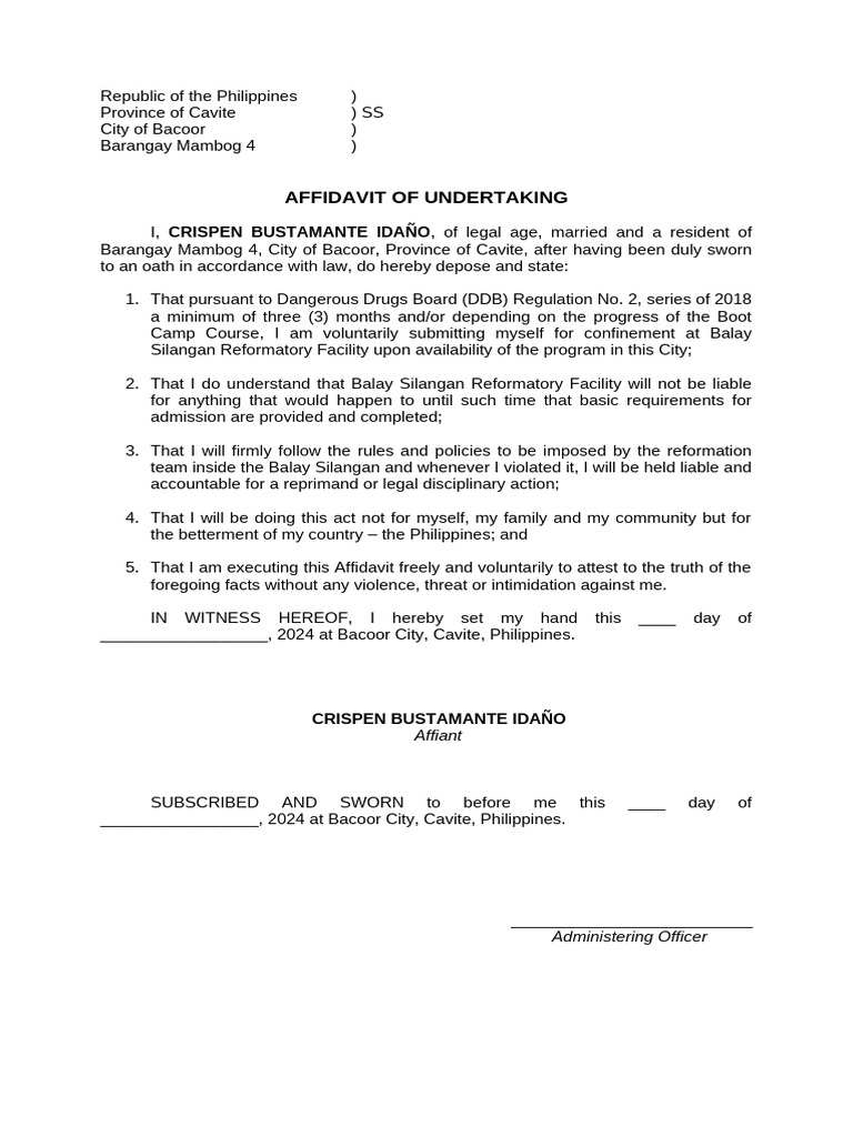 Affidavits of Undertaking Pushers Crispen | PDF