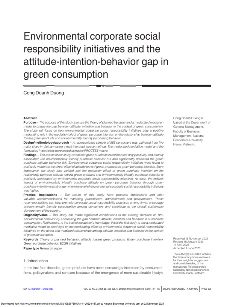 ECSR and Green Consumption Behavior Gap | PDF | Attitude (Psychology ...
