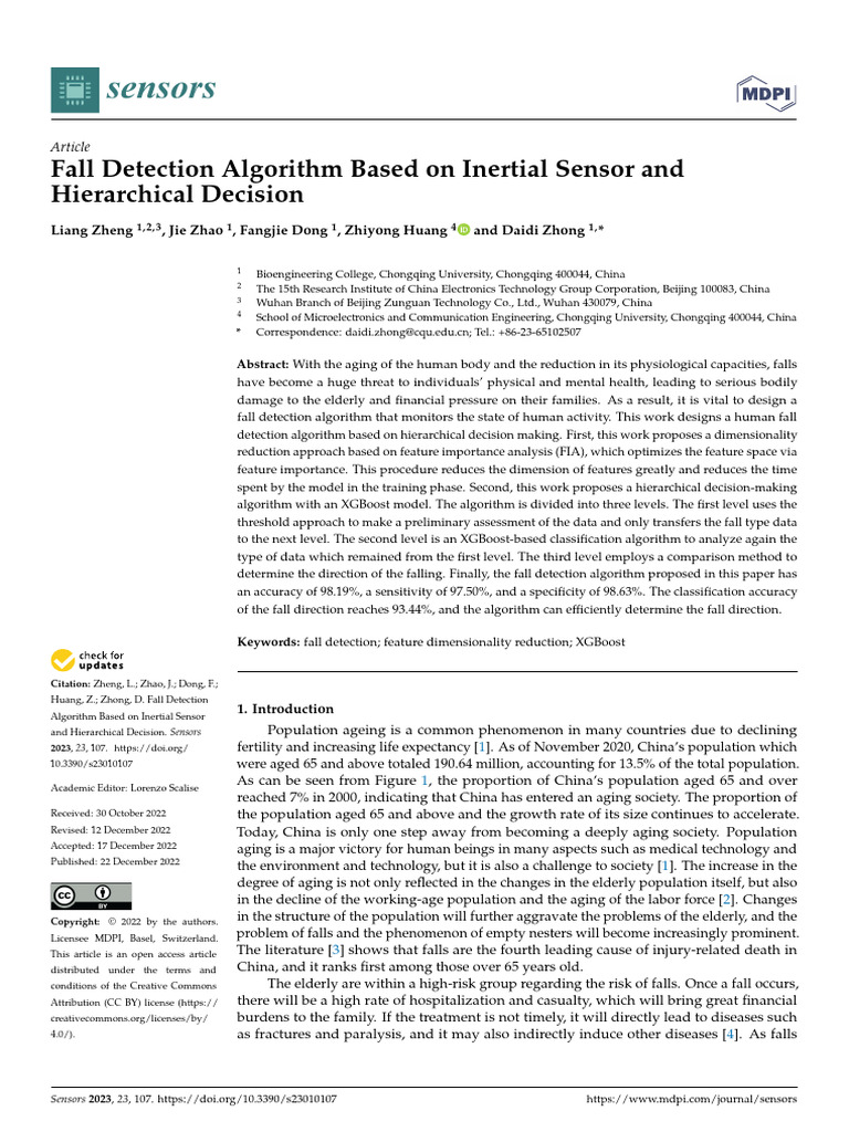 Fall Detection Algorithm Using Inertial Sensors | PDF | Machine ...