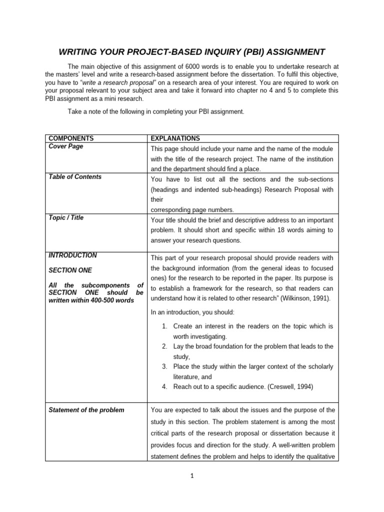 Project-Based Inquiry Assignment Guide | PDF | Quantitative Research ...
