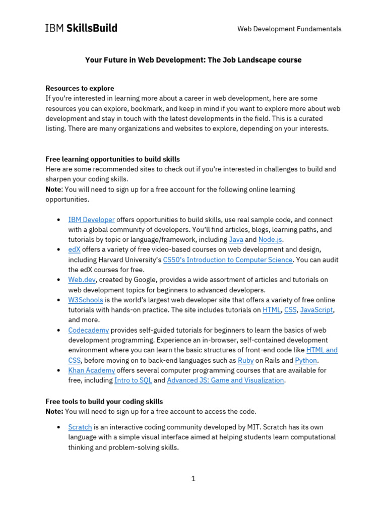 Web Development Career Resources Guide | PDF | Web Development ...
