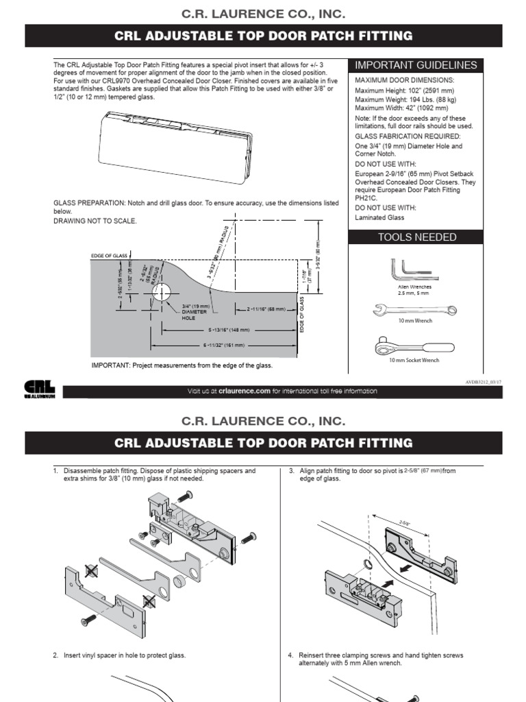 Adjustable Top Door Patch Fitting Installation Instructions | PDF ...