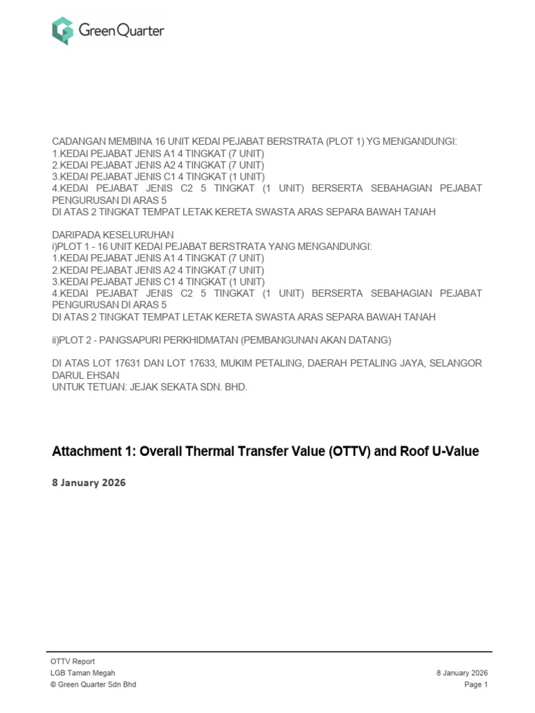 OTTV Analysis for LGB Taman Megah Project | PDF | Temperature ...