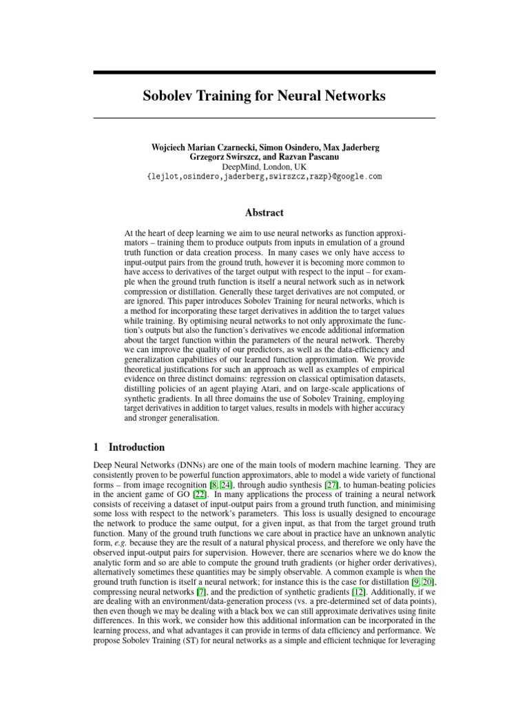 Sobolev Training for Neural Networks | PDF | Deep Learning | Function ...