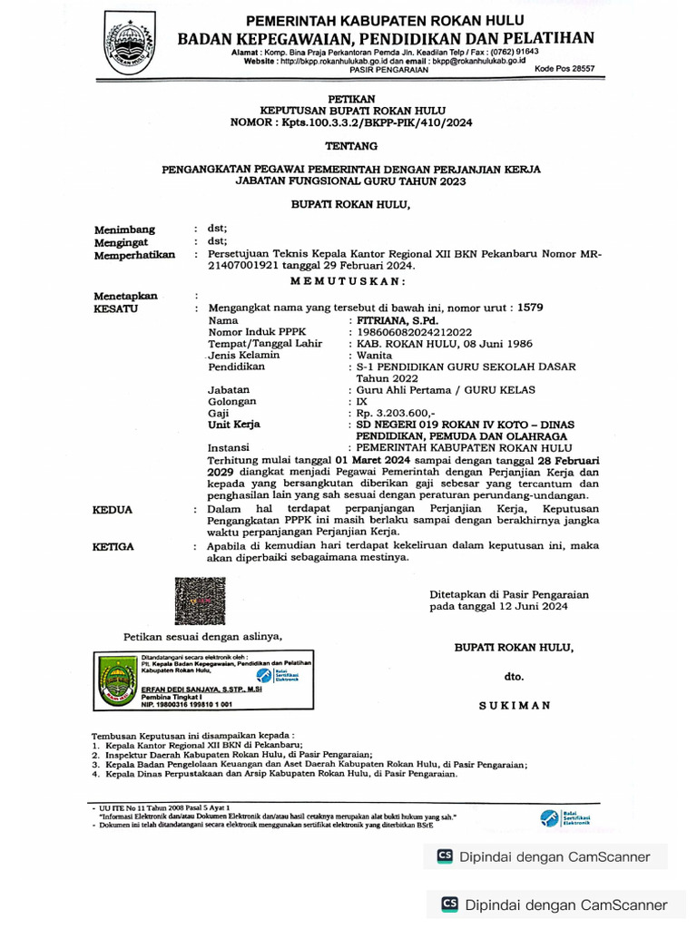 Fitriana - SDN 019 Rokan in Koto - SK | PDF