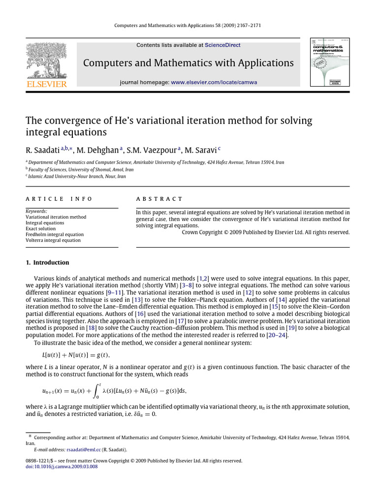 The convergence of He’s variational iteration method for solving ...