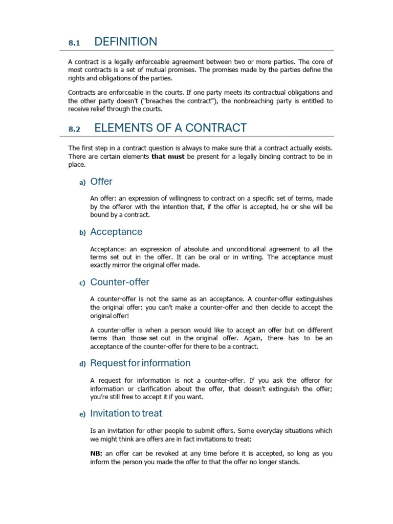 Understanding Contract Elements and Types | PDF | Offer And Acceptance ...
