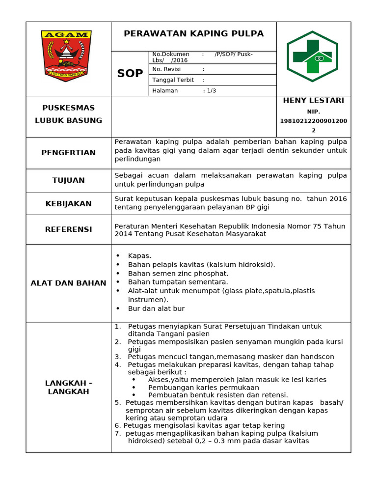 Perawatan Kaping Pulpa Gigi di Puskesmas | PDF