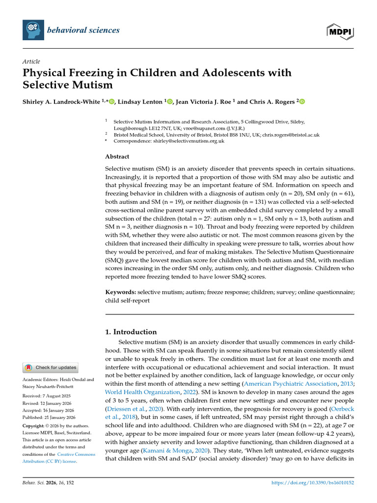 Physical Freezing in Selective Mutism | PDF | Autism | Mental Disorder