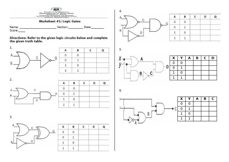 Logic Gates Worksheet and Truth Tables | PDF