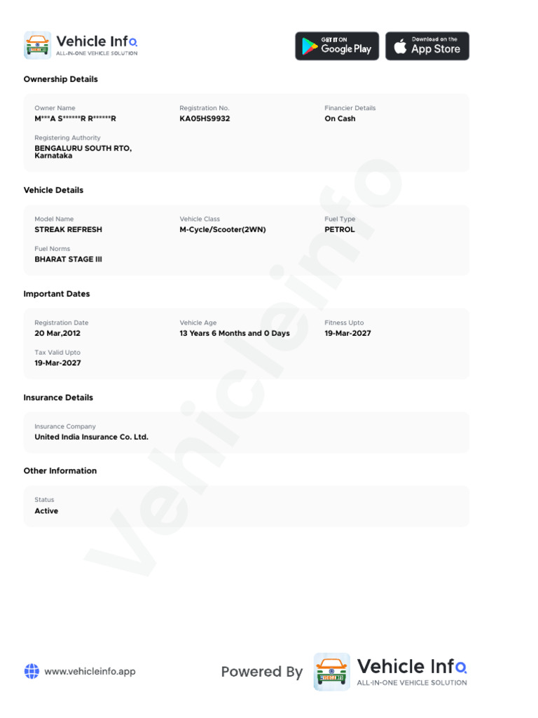 Vehicle Ownership and Details Report | PDF