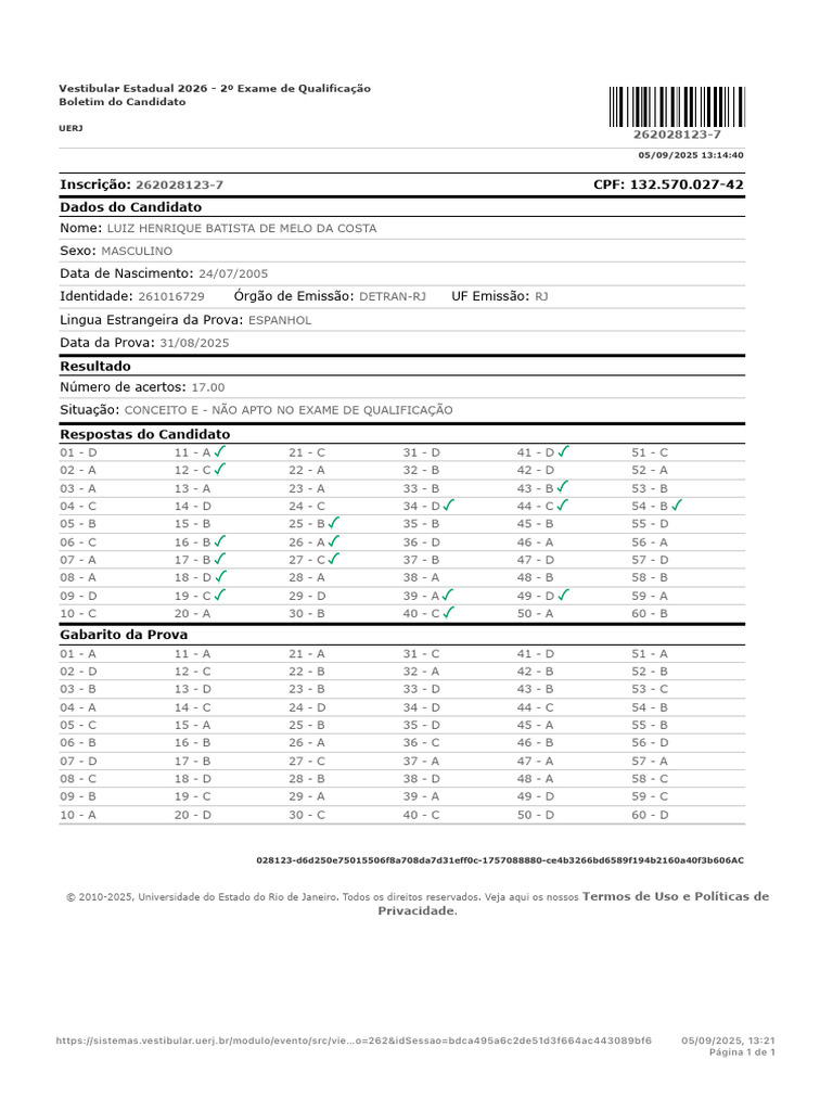 Resultado Vestibular UERJ 2026 | PDF